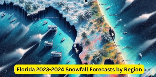 This image show a Florida 2023-2024 Snowfall Forecasts by Region